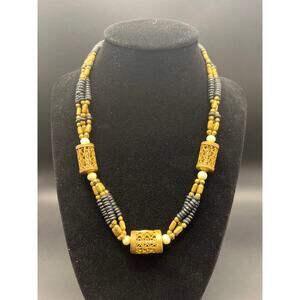 Vintage Ethnic African Beaded Multi-Strand Necklace with Metal and Natural Beads